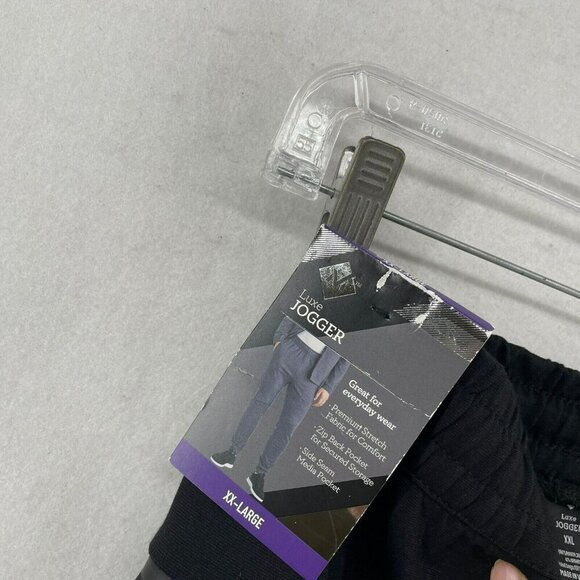 Luxe Jogger Pants Men's Sz 2XL Black Elastic Waist High-Rise Zip Pocket Tapered - Picture 6 of 13